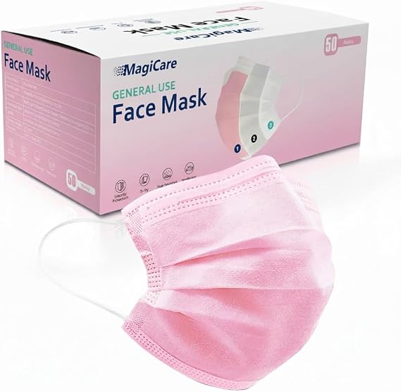 MAGICARE Disposable Face Masks - Premium 3 Ply Face Mask - Various Color Options, 50ct Box