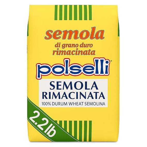 POLSELLI Semola Flour, Semolina Rimacinata Di Grano Duro, 1 kg (2.2 lbs) | Fine-Milled Durum Wheat For Bread, Pizza And Pasta Making, Fine Texture, Easy Dough Handling, Product Of Italy