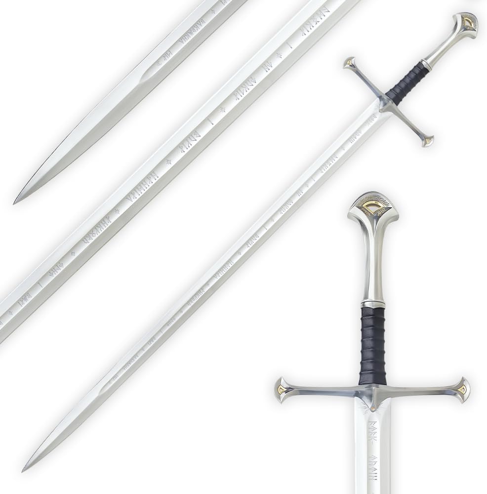 The Lord of the Rings Anduril Sword of King Elessar - Officially Licensed Replica, Stainless Steel Blade, Leather-Wrapped Handle, Wall Plaque - LOTR for Movie Collector - Length 52 78"