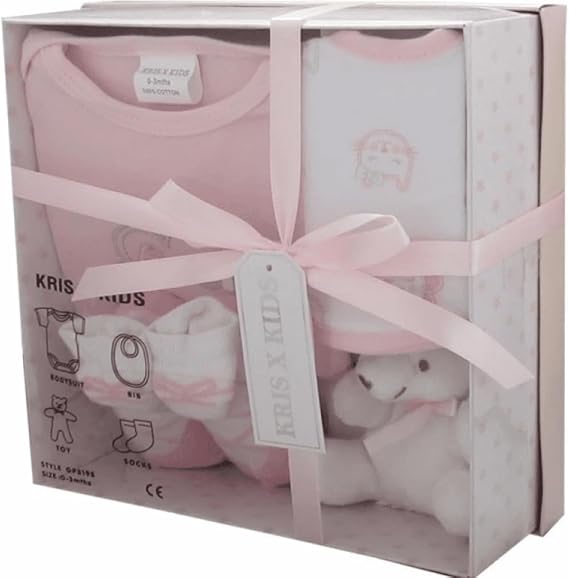 Newborn Baby Girl Gift Set – 4 Piece Baby Shower Gift Box (0–3 Months) with Essential Items – Luxury Baby Gift Set – Pink, Blue or White (Pink)