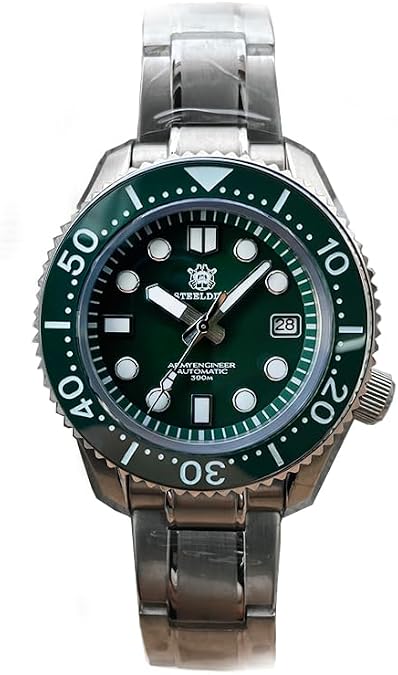 Steeldive Automatic Dive Watch with Luminous Display, 200M Water Resistant, Black Dial, Stainless Steel Band