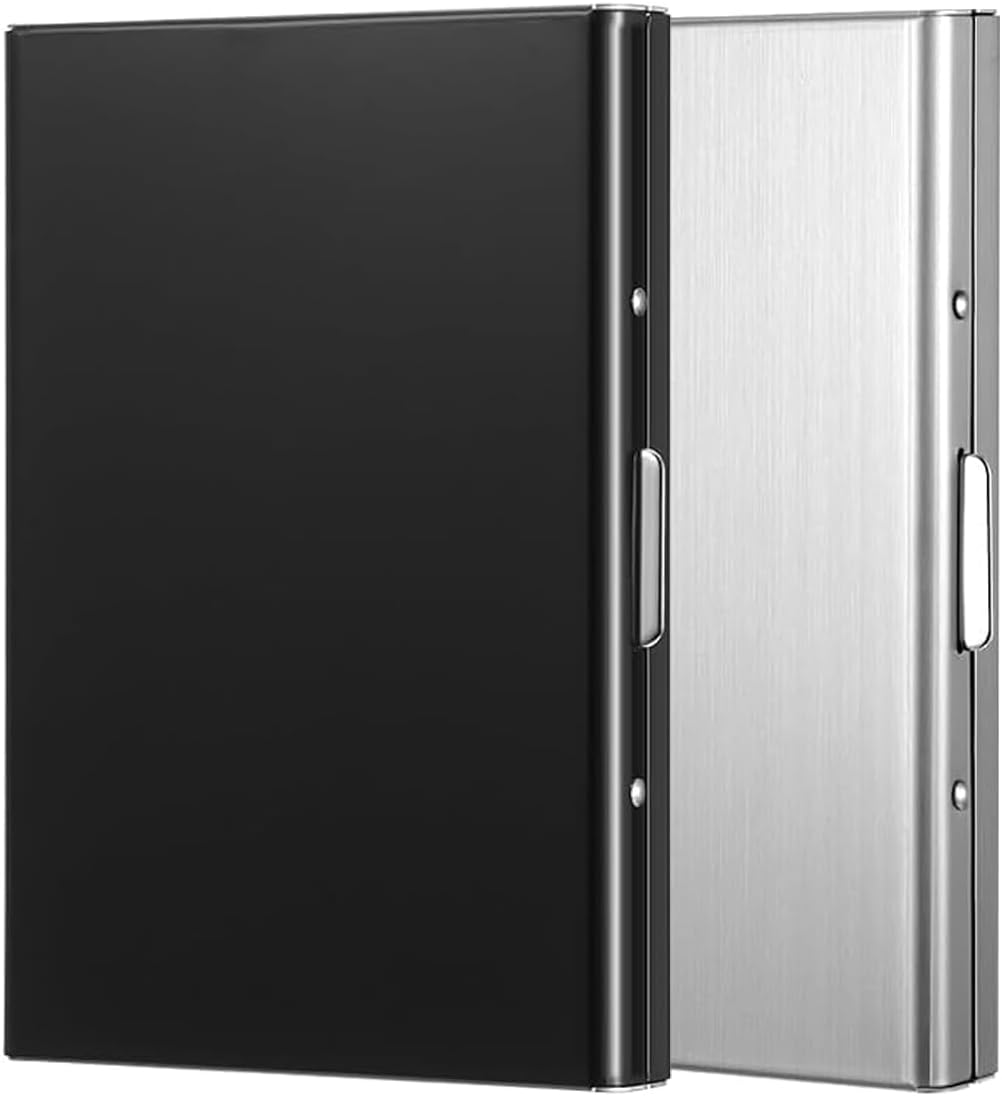 Card Holder Wallet 2 Pack, Ultra Thin RFID Blocking Wallet, Slim Metal Credit Card Holder for Men &amp; Women Black &amp; Silver - 2 Pack