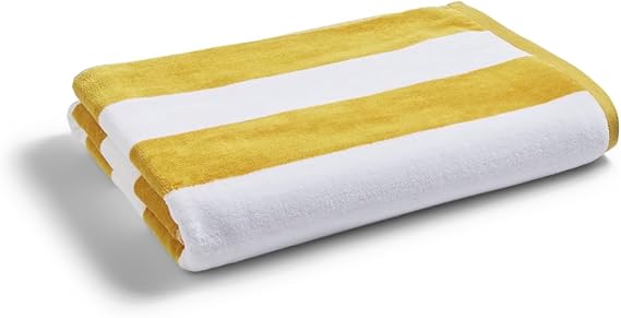 Christy Cabana Stripe Beach Towel | Extra Large | Sand Free | 100% Cotton | Luxury Super Soft Velour Front | Quick Dry Towelling Rear | 100cm x 180cm | Ochre Yellow