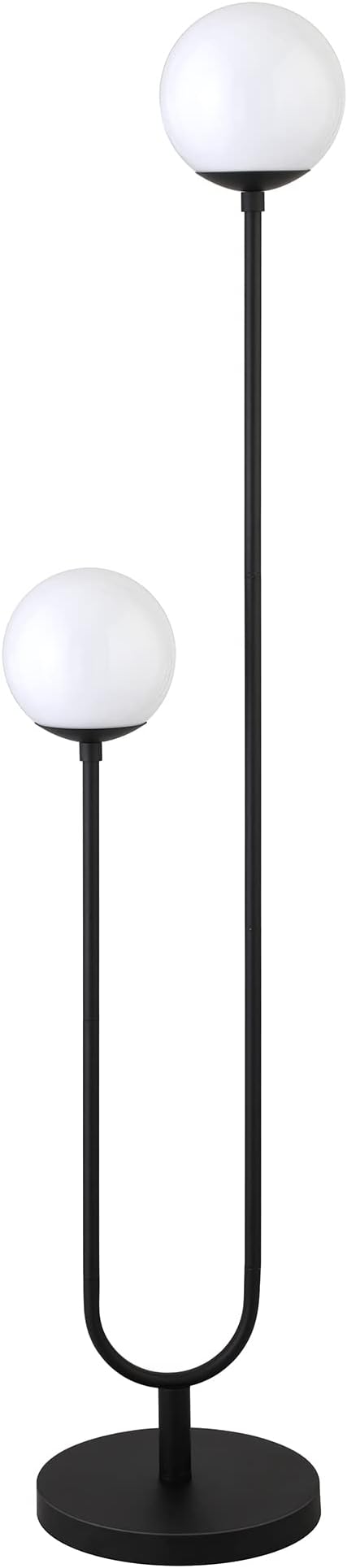 Henn&Hart 2-Light Floor Lamp with Glass Shades in Blackened Bronze/White Milk, Floor Lamp for Home Office, Bedroom, Living Room, 68.5" Tall