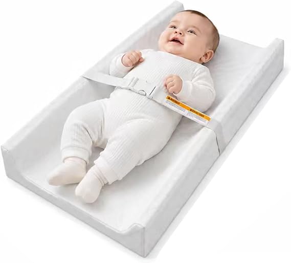 Baby Changing Mat, Waterproof Anti-Roll Wedge Pad with Safety Harness