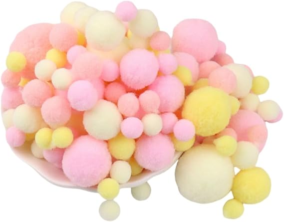 130 Pieces Assorted Sizes Pom Poms Light Pink Series Arts Crafts Pompoms Balls for Hobby Supplies and Creative Craft DIY Material