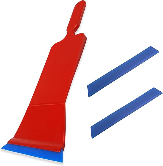 Window Tint Tools Professional Long Handle Bulldozer Squeegee with Bevel Blade Replaceable for Front & Back Rear Window Film Installation - Red