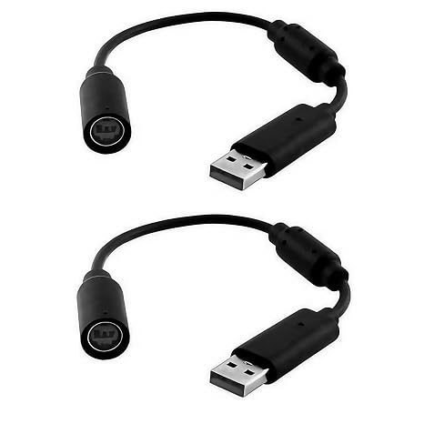 2Pcs Black USB Breakaway PC Cable Cord Adapter Converter for Xbox 360 Controller