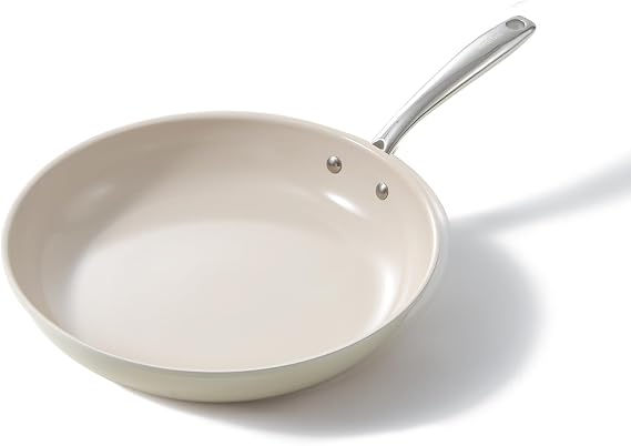 Redchef 11" Nonstick Ceramic Frying Pan - Egg Pan for Induction with Stainless Steel Handle, Compatible with All Stoves (Dishwasher & Oven Safe), Non-Teflon, PTFE/PFAS/PFOA Free, Beige White