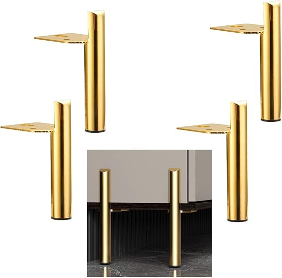 3 Inch Furniture Legs Side Mounted Coffee Table Feet Gold, Set of 4 | Solid Steel Construction, 1200lbs Load Capacity, Mid Century Modern Style for Sofa Cabinet