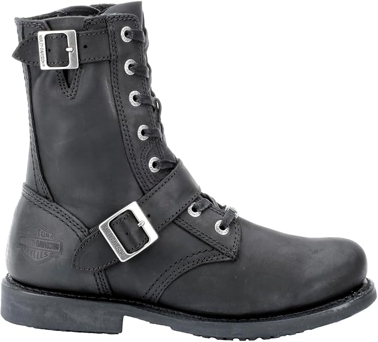 Harley-Davidson Men's Ranger Black 8-Inch Leather Boots, Side Buckles. D95264