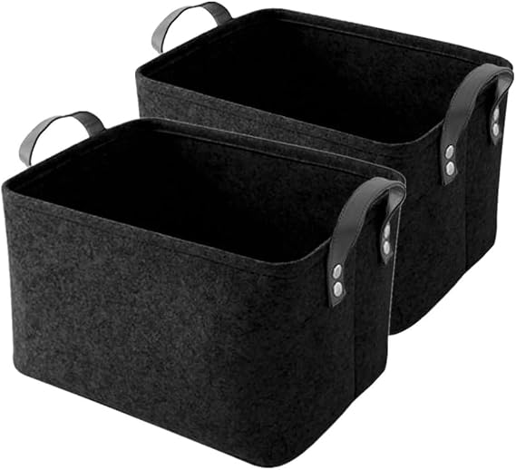 GUOZI Collapsible Storage Box, Storage Basket with PU Handles