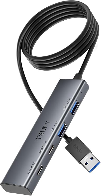 USB 3.0 Splitter HUB with 2 USB-C & 2 USB-A Port,Multi USB C USB A 3.0 Hub with 4FT Extended Cable,4 Ports USB Extender Multi USB Port Hub for Laptop, PC, Flash Drive, HDD,Printer, Mouse, Keyboard