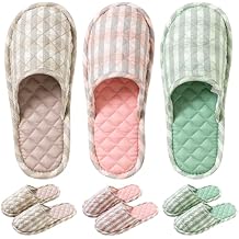 3 Pairs Floral Cotton House Slippers for Women, Open Toe Indoor Slippers Comfortable Washable Portable Foldable Guest Travel Hotel Airplane Spa Slippers