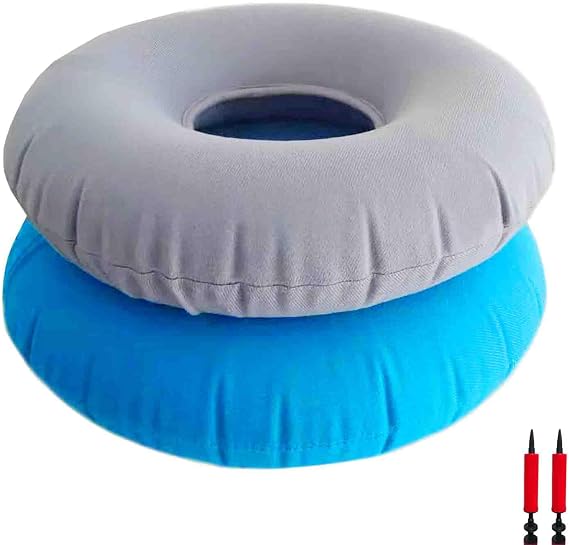 2 Pack Inflatable Donut Cushion for Tailbone Pain, Hemorrhoidal Donut Pillow, Round Donut Pillow for Sitting, Home, Car or Office Chair (15" Light Blue & Gray)