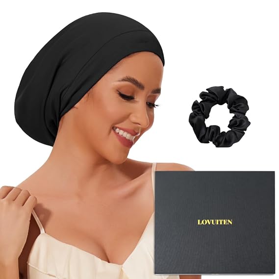 Mulberry Silk Bonnet for Sleeping Women Men, Real Silk Lined Sleep Cap with Adjustable Strap, Hair Wrap Slouchy Beanie for Curly Hair