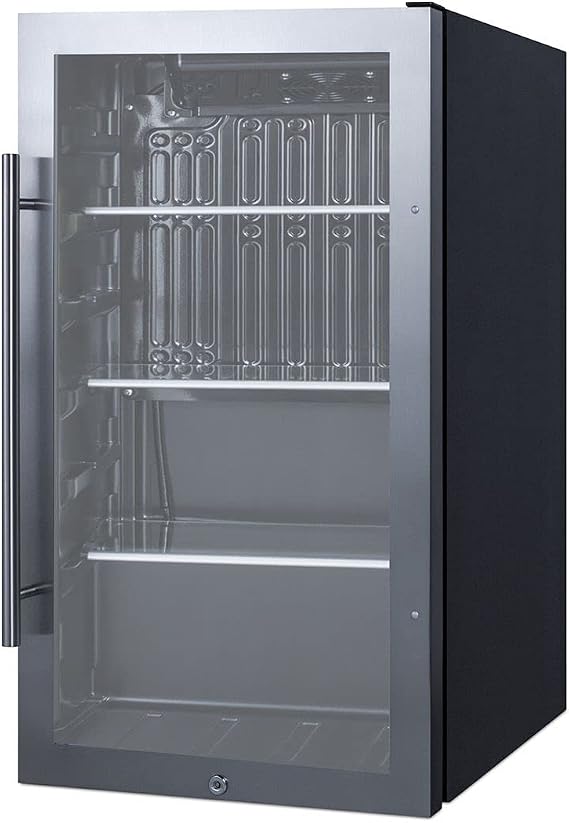 Summit 19 Beverage Center, 3.13 cu.ft. Capacity, Shallow Depth, Outdoor Refrigerator, Stainless Steel & Glass- SPR488BOS