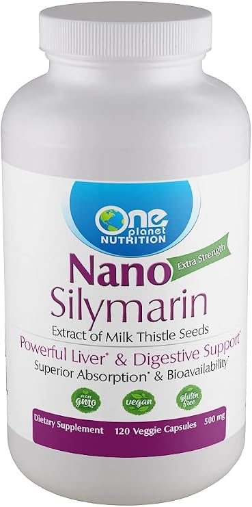 One Planet Nutrition Nano Silymarin 500 mg Capsules (120 Count) - Nano Particle Size Milk Thistle Extract for Superior Absorption - Supports Detoxification - Non GMO, Vegan, Gluten Free