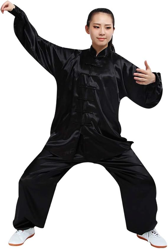Positive Costume Adult Traditional Tai Chi Uniform Lightweight Stretchy Silk Wushu Suit Chinese Kung Fu Tai Chi Chuan Performance Wear (Black, S)