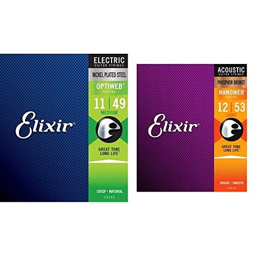 Elixir Strings Coated Electric Guitar Strings Bundle with Acoustic Phosphor Bronze Strings