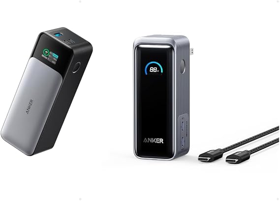 Anker 737 Power Bank, 24,000mAh 3-Port Laptop Portable Charger with 140W Output Prime Power Bank, 9,600mAh Battery Pack with 65W Output, Built-in AC Plug