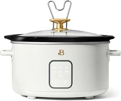 Beautiful 4Qt Slow Cooker with Touch-Activated Display, 4 Cooking Presets, Cool-Touch Handles, Dishwasher-Safe Pot, Perfect for Family Meals, Tempered Glass Lid, Non-Skid Feet White Icing