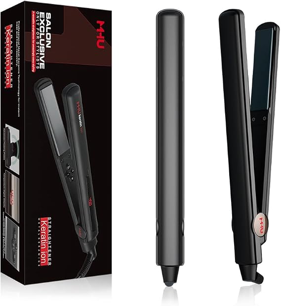Ceramic Keratin Ion Hair Straightener | 30s Fast Heat 450F | Adjustable Temp Flat Iron | Auto Shut Off & Memory Function | 360 Swivel Cord | Black