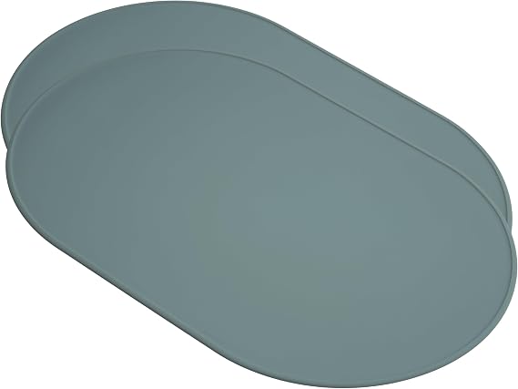 LINE+ARC Waterproof, Stain-Resistant, Heat-Safe Silicone Degre Placemats (20.5x13, Set of 2 Sage) 3mm-High Rim Adults Babies Easy-to-Clean Washable Oval Modern Non-Slip Large Table Mats