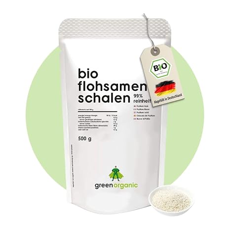 Organic psyllium husks 99% purity premium quality laboratory-tested high fibre vegan lower carb gluten-free sustainable and fairly cultivated 500 g