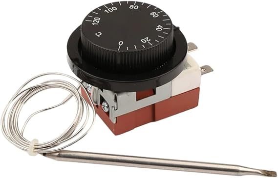 Capillary Thermostat 0-120°C, 3-Pin Adjustable Temperature Controller with Overheat Protection, AC 250V 16A for Deep Fryer, Water Dispenser, Fridge