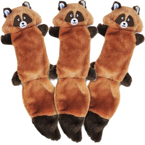 ZippyPaws Zingy Raccoon - No Stuffing Dog Toys to Keep Them Busy, for Small, Medium, Large Dogs, Squeaky Pet Toy for Boredom, Unstuffed Chew Toy, Soft Plush Puppy Products - Pack of 3
