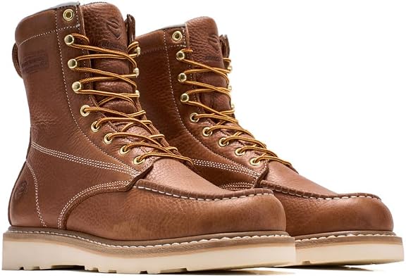 SUREWAY Mens 8 in Wedge Moc Soft/Steel Toe Work Boots for Men,Full-Grain Leather,Goodyear Welt,EH,Safety Industrial Construction Boots/Shoes for Mens