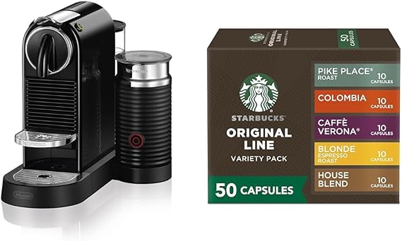 Nespresso CitiZ&milk Espresso Machine by De'Longhi, Limousine Black + Starbucks Capsules, Original Line