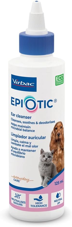 EpiOtic Ear Cleaner for Dogs & Cats | Cleans & Deodorises | Anti-bacterial & Anti-fungal | Removes Dirt & Wax | 125ml Bottle
