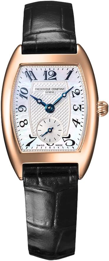 Ladies Swiss Made Classic Quartz Rose Gold Plated Case Watch and Black Leather Strap, Mother of Pearl Dial Style: FC-235APWUS1T24