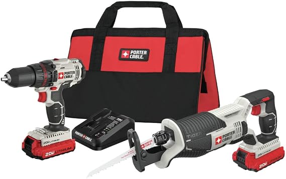 PORTER-CABLE 20V MAX* Cordless Drill Combo Kit with Reciprocating Saw, 2-Tool (PCCK603L2)