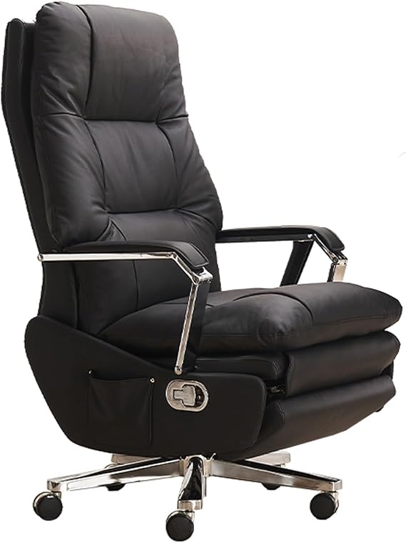 Office Chair Automatic Executive High-Back Electric Reclining Office Chair with Footrest, Ergonomic Computer Desk Chairs with Wheels and Linkage Arms Swivel Rolling Chair with Genuine Leather (Grey