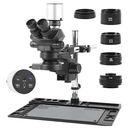 Microscope Observation 3.5X-50X 100X Simul-Focus 7050 Stereo Trinocular Microscope 4K 1080P HDMI USB AF Auto Focus Video Camere w/Workbench