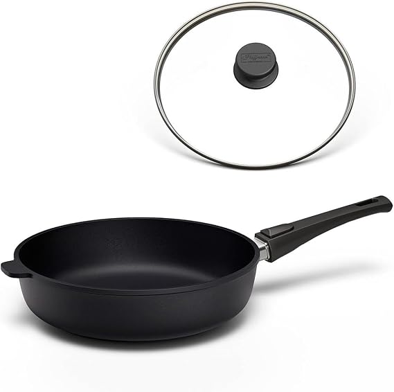 Hoffmann STONIQ High Rim Pan 28 cm Induction Non-Stick PFAS-Free with Lid Cast Aluminium Removable Handle All Hob Types Oven-Proof Re-Coating Dishwasher Safe Pan Frying Pan