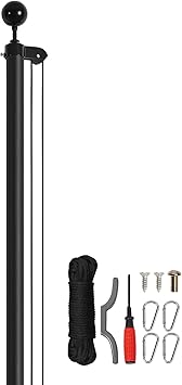 Happybuy 20FT Sectional Flag Pole Kit, Heavy Duty Aluminum Alloy Outdoor Flagpole, 3 Display Modes, 3x5 American Flag, Professional Accessories, Black