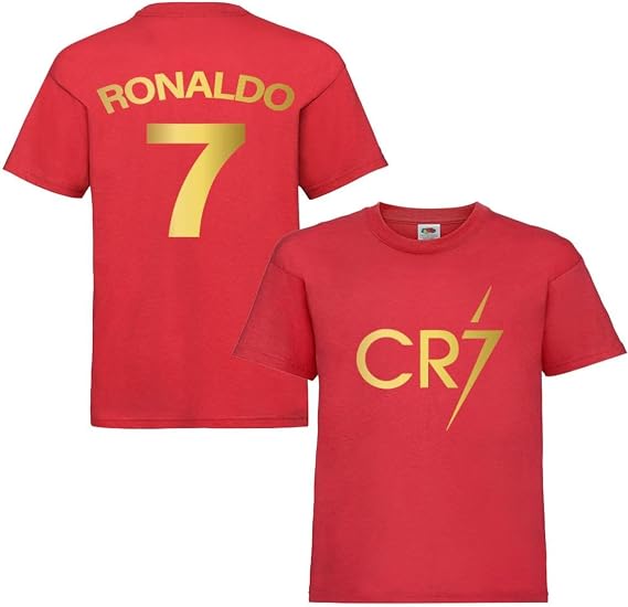 Kids Ronaldo Inspired Soccer T Shirt Footy Merch Ronaldo TEEs Boys Girls Gift Top Tee 5-13yrs Number 7# 7 CR7 Cristiano Ronaldo T-Shirt