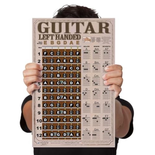 A New Song Music Laminated Left Handed Guitar Americana Style Chord & Fretboard Note Chart Instructional Easy Poster for Beginners Chords & Notes 11x17