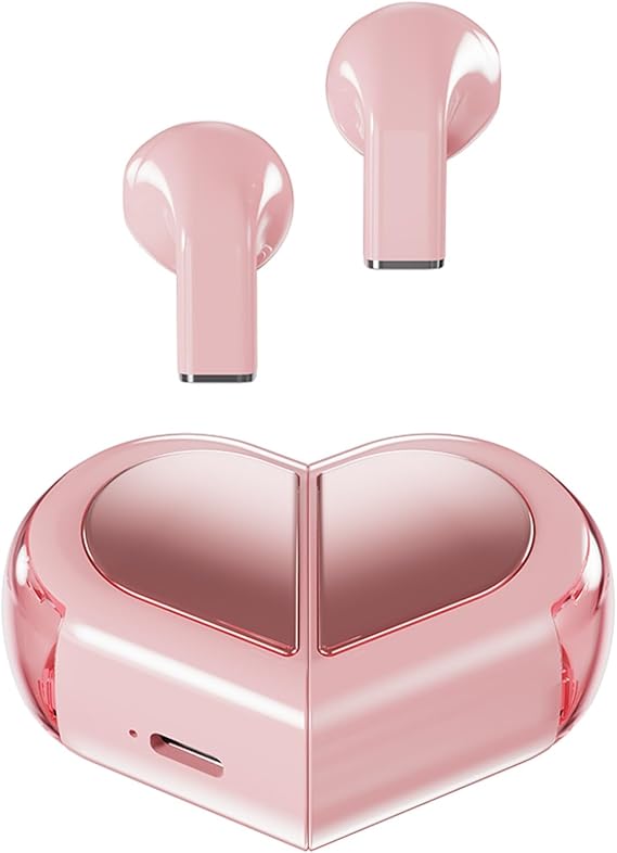 Xmenha Pink Heart Wireless Earbuds for Girls Kids, Cute Small Mini Tiny Invisible Earbuds Wireless Bluetooth for Small Ears Canals Women Rose Gold Kawai Blue Tooth Ear Buds for iPhone Android