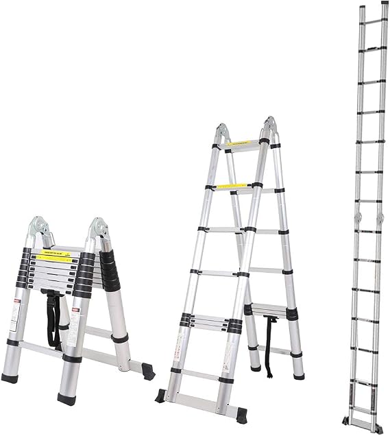 soges 16.5 FT Telescoping Ladder Extension Ladder Aluminum Multi-Purpose A-Frame Folding Telescopic Ladder, 330 lbs Capacity, EN131 Standard, KS-JF-UP500D-2