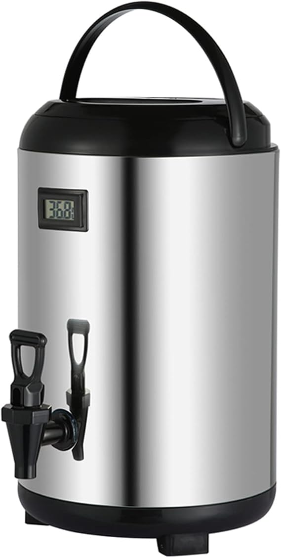Insulated Beverage Dispenser, Stainless Steel Insulated Thermal Hot and Cold Beverage Dispenser with Thermometer, Beverage Carrier Ice Tea Dispenser Water Jug Beverage Cooler