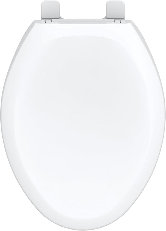 Gerber Elongated Toilet Seat with Cover, Standard Close, Quick & Easy Install, Heavy-Duty Plastic, Adjustable Fit for Standard Elongated Toilets, Durable & Fade-Resistant, White G0099216