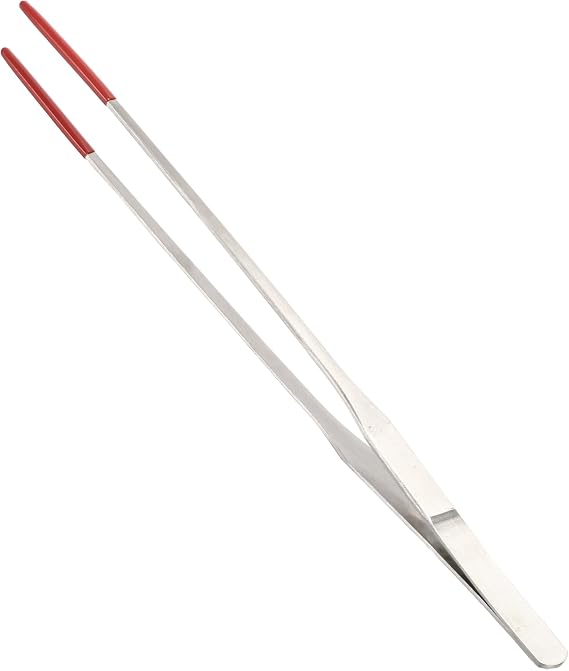 10.63" L Aquarium Straight Feeding Tweezer for Feeding with Red Rubber Tip