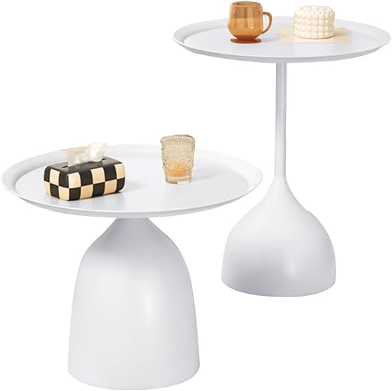 Side Tables Nesting Tables Round Side Table 2 Set, End Table Set Modern Table Bedside Set Livingroom Table Sofa & Console Table Pedestal Tables Coffee Tables Metal Table, White