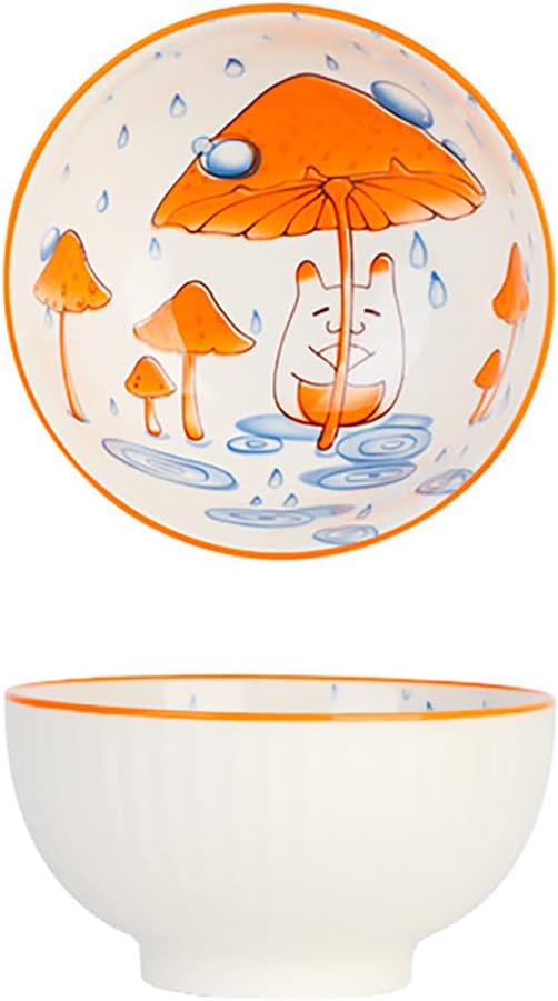Cute Mushroom Pattern Ceramic Bowls Set Soup Bowls Dessert Bowls, 5 Inch, Set of 2