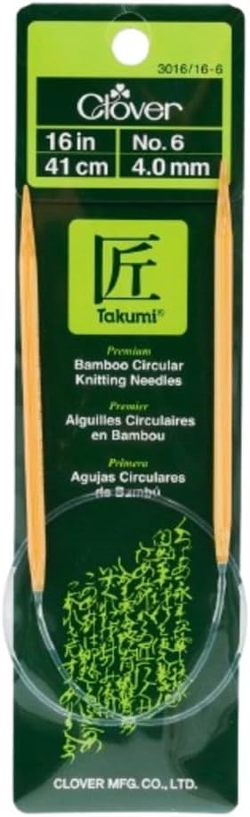 Clover Takumi Bamboo Circular 16-Inch Knitting Needles, Size 6 (3016/16-06)